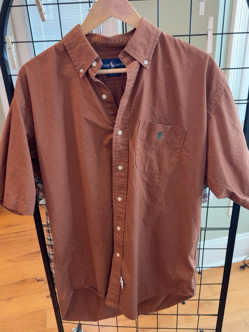 Ralph Lauren Men’s Short-Sleeve Button-Down Shirt — Rust- Long Tailed